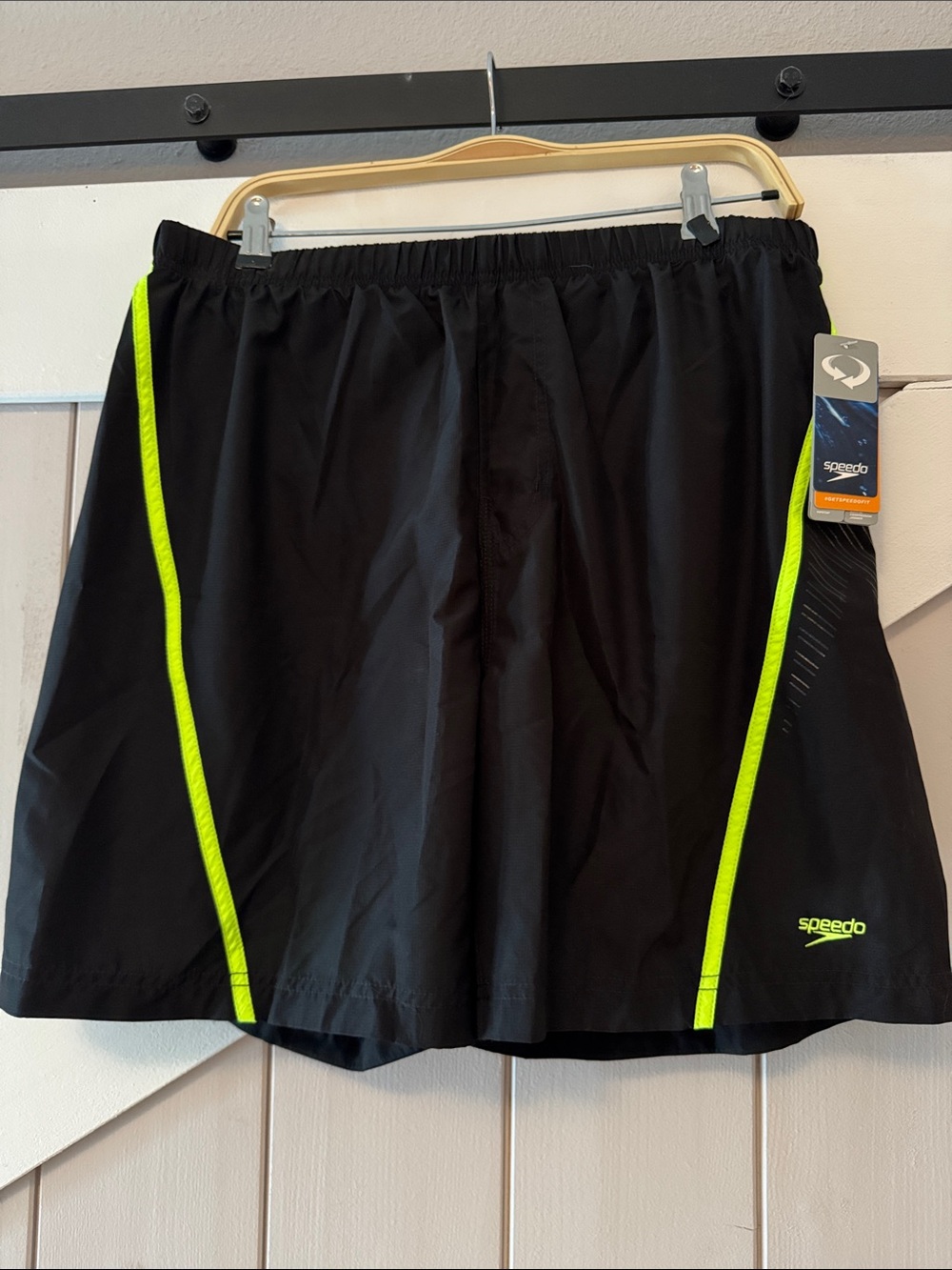 Speedo Black Swim Shorts with Neon Yellow Piping